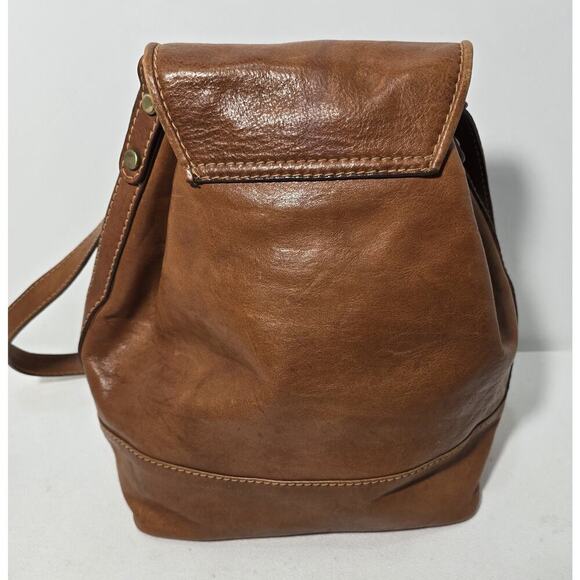 Vintage Pelletteria SPIGOLA Italy Crossbody Drawstring Cognac Leather Bag Purse - Picture 3 of 13